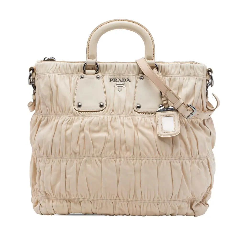 Prada Nappa Gaufre Satchel Beige Leather Very good - Front View