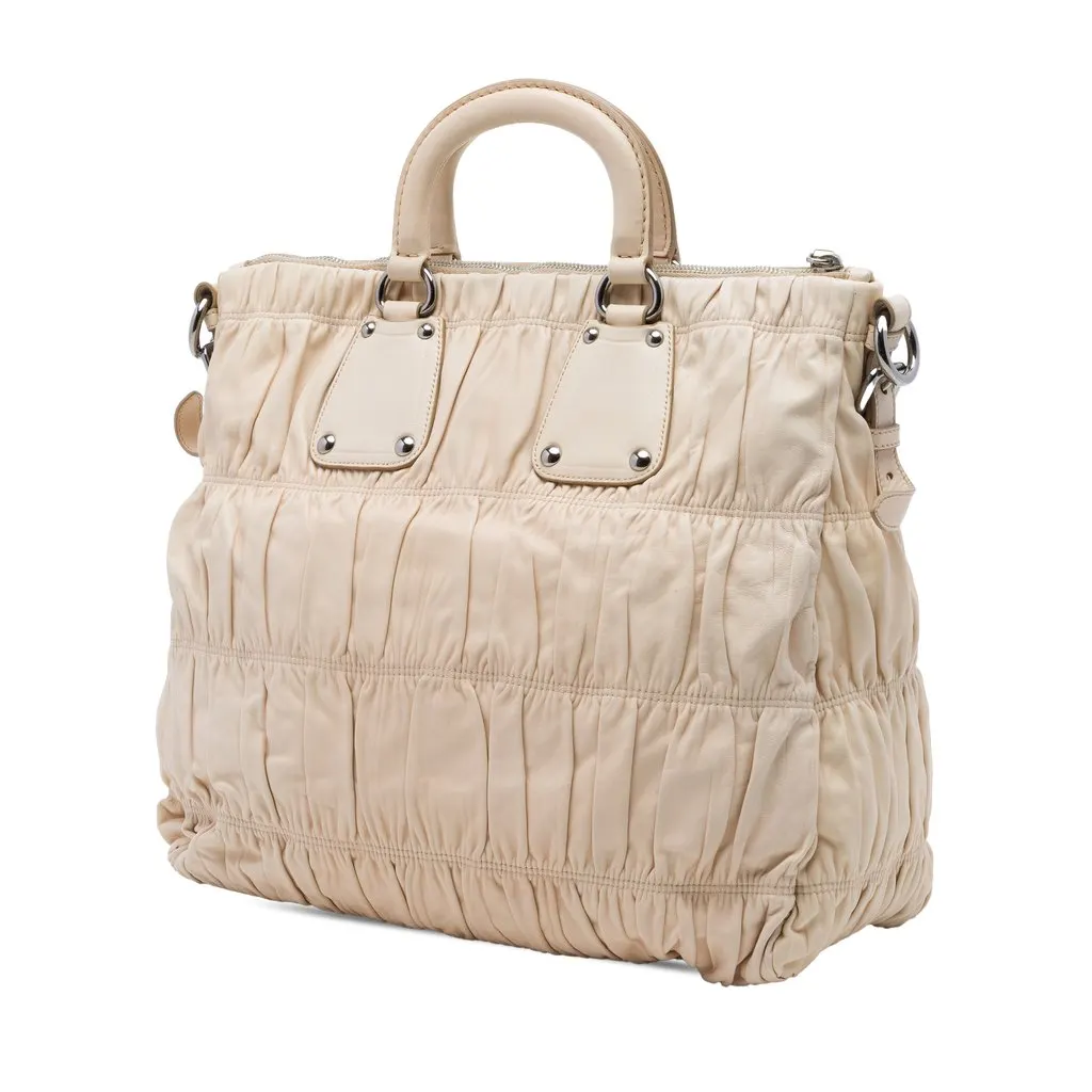 Prada Nappa Gaufre Satchel Beige Leather Very good - Back View