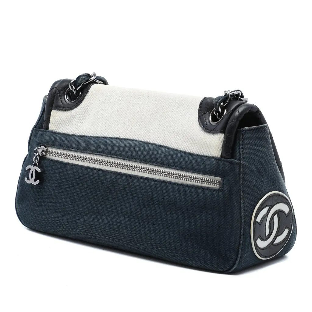 Chanel Tricolor Canvas and Leather No 5 Giant Mademoiselle Lock Flap Bag Blue Very good - Back View