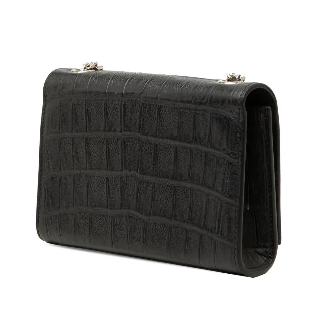 Saint Laurent Small Croc Embossed Leather Monogram Kate Tassel Crossbody Black Leather Very good - Back View