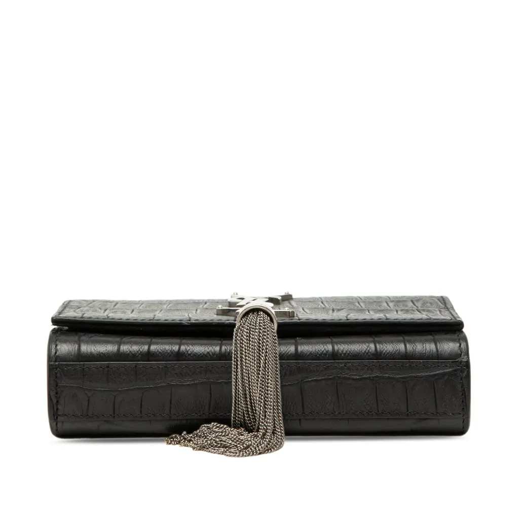 Saint Laurent Small Croc Embossed Leather Monogram Kate Tassel Crossbody Black Leather Very good - Inside View