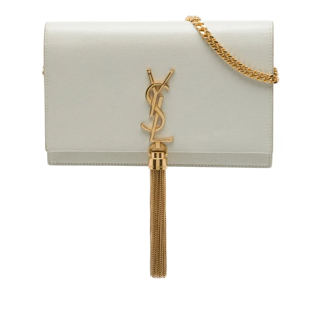 Saint Laurent Grain de Poudre Monogram Kate Tassel Wallet on Chain White Leather Very good - Front View