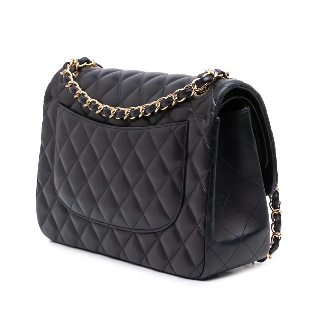 Chanel Jumbo Classic Lambskin Double Flap Black Leather Very good - Back View