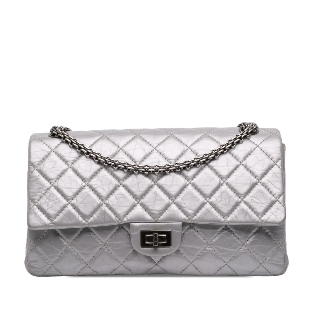 Chanel Quilted Aged Calfskin Reissue 2.55 Double Compartment Single Flap 226 Silver Leather Very good - Front View