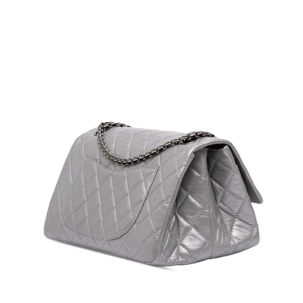 Chanel Quilted Aged Calfskin Reissue 2.55 Double Compartment Single Flap 226 Silver Leather Very good - Back View
