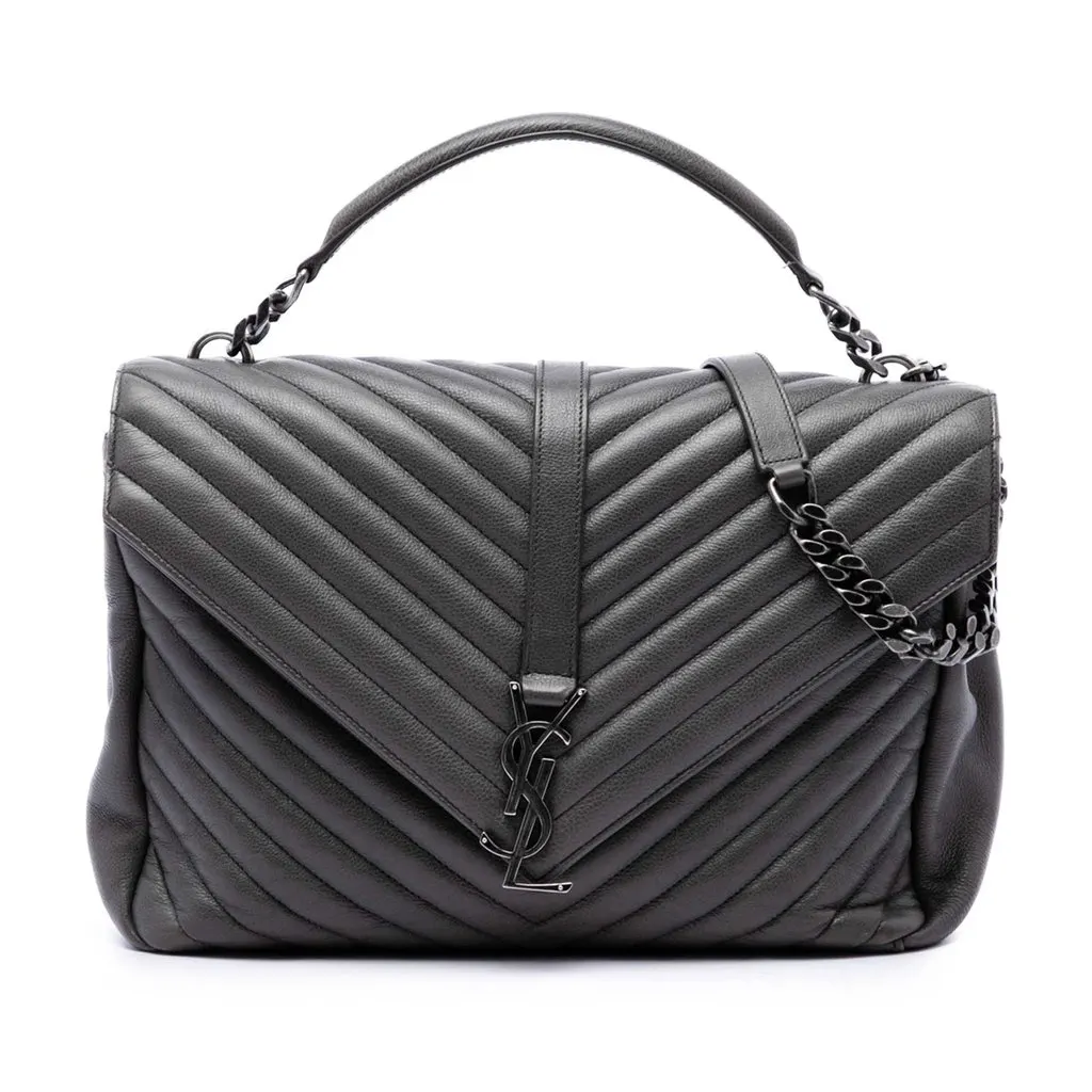 Saint Laurent Large Chevron Sheepskin Monogram College Satchel MultiColor Leather Very good - Front View