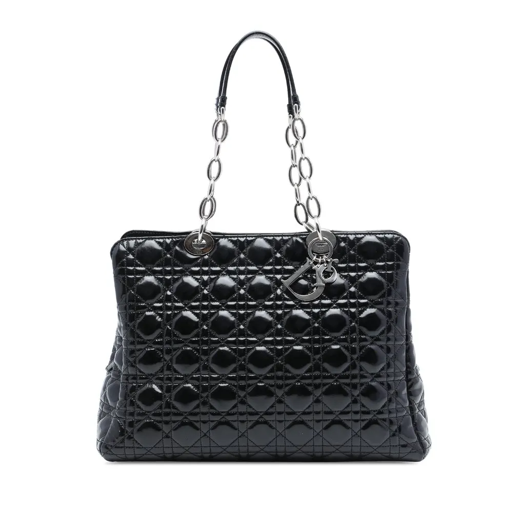 Dior Large Patent Cannage Soft Zipped Lady Dior Shopping Tote Black Leather Very good - Front View
