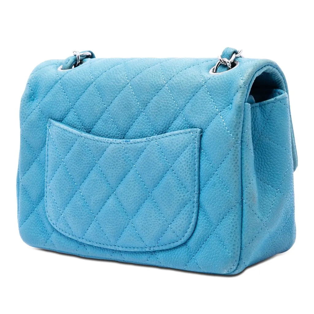 Chanel Mini Rectangular Classic Iridescent Caviar Single Flap Blue Leather Very good - Back View