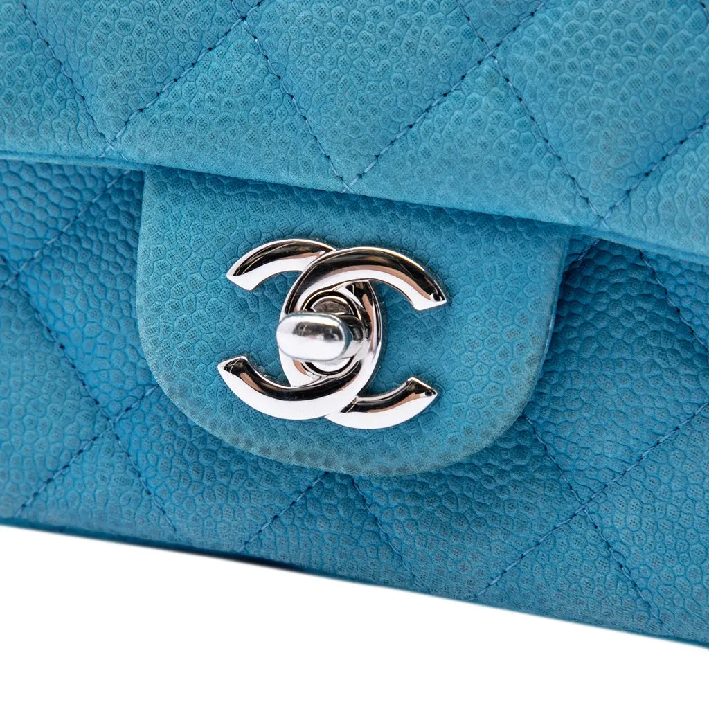 Chanel Mini Rectangular Classic Iridescent Caviar Single Flap Blue Leather Very good - Box View
