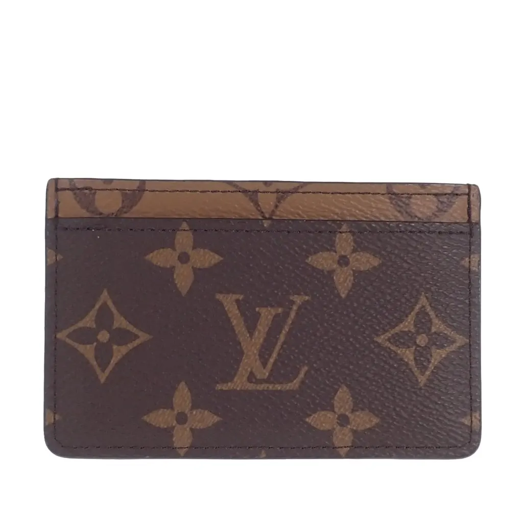 Louis Vuitton Monogram Reverse Card Holder Brown Canvas Good - Front View