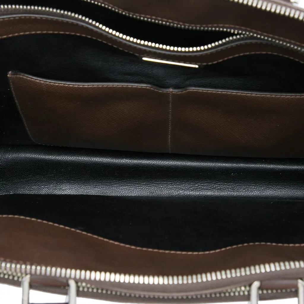 Prada Saffiano Cuir Travel Front Zip Pocket Briefcase Brown Leather Very good - Model View