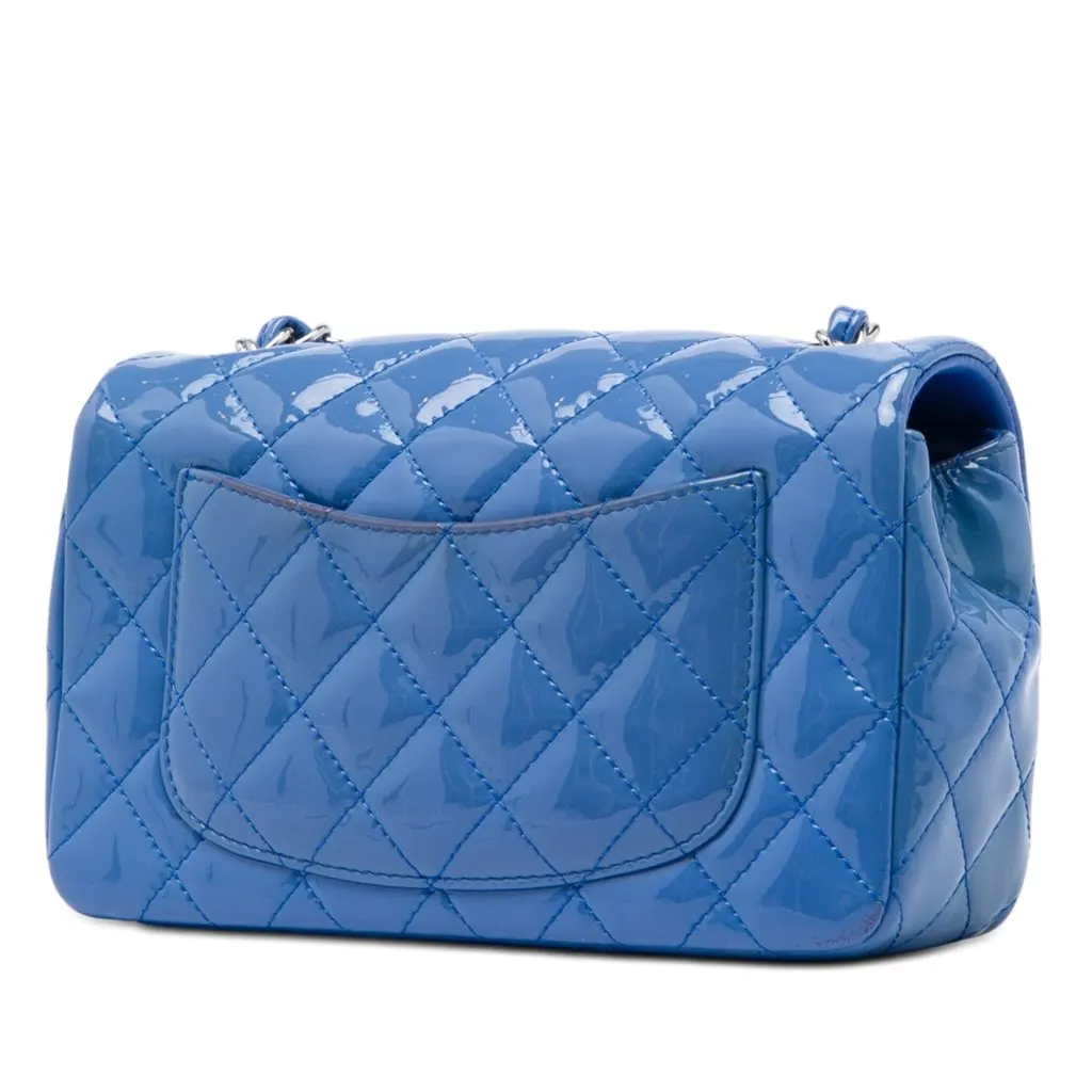 Chanel Mini Rectangular Classic Patent Single Flap Blue Leather Very good - Back View