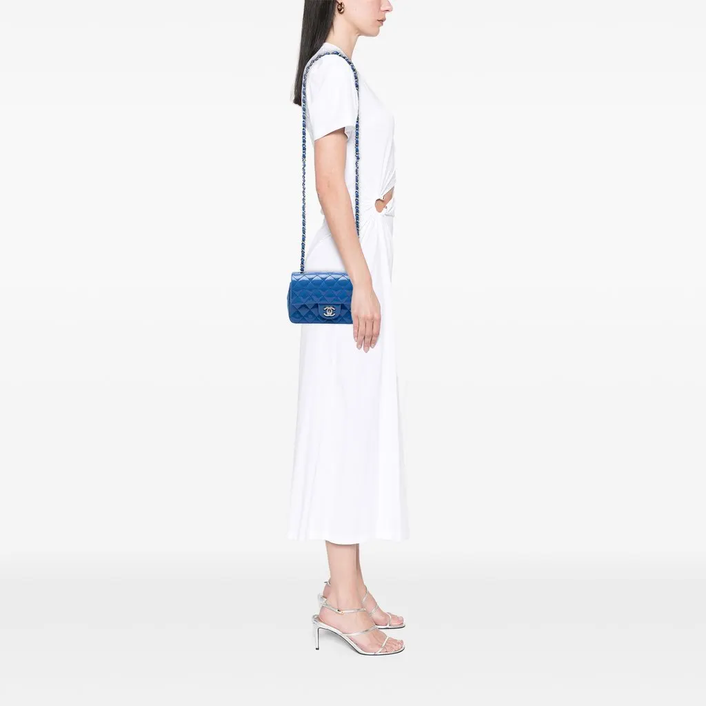 Chanel Mini Rectangular Classic Patent Single Flap Blue Leather Very good - Box View