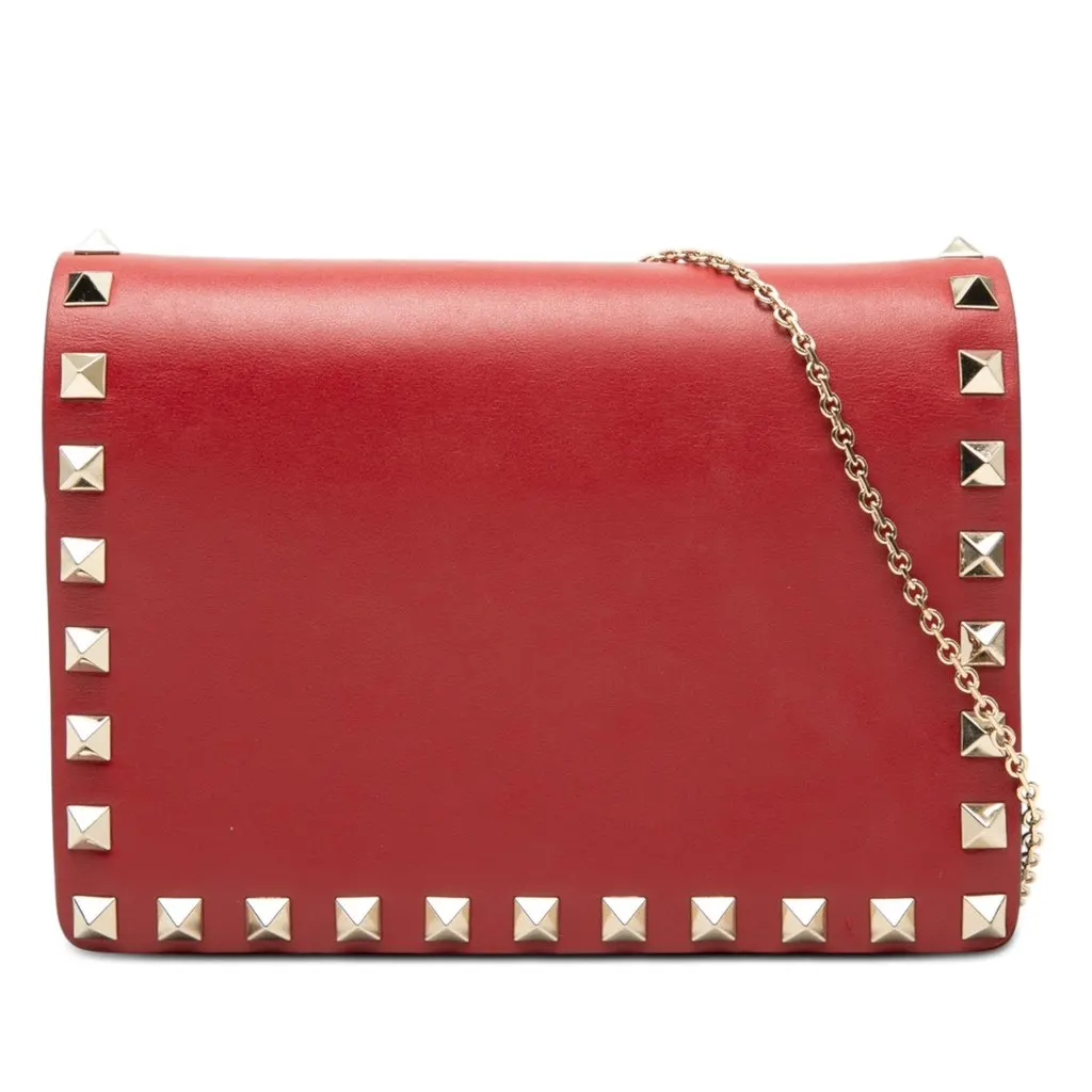Valentino Leather Rockstud Chain Pouch Red Leather Very good - Front View