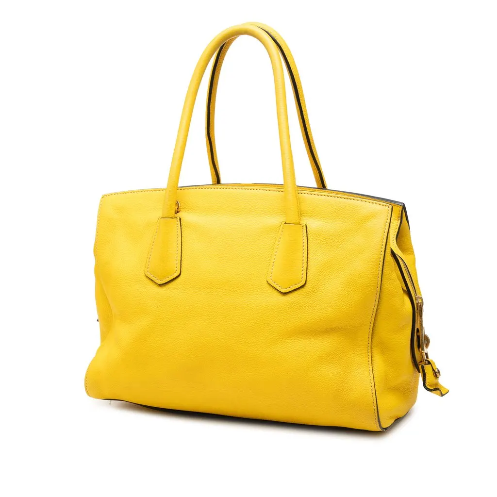 Prada Vitello Daino Zip Top Satchel Yellow Leather Good - Back View
