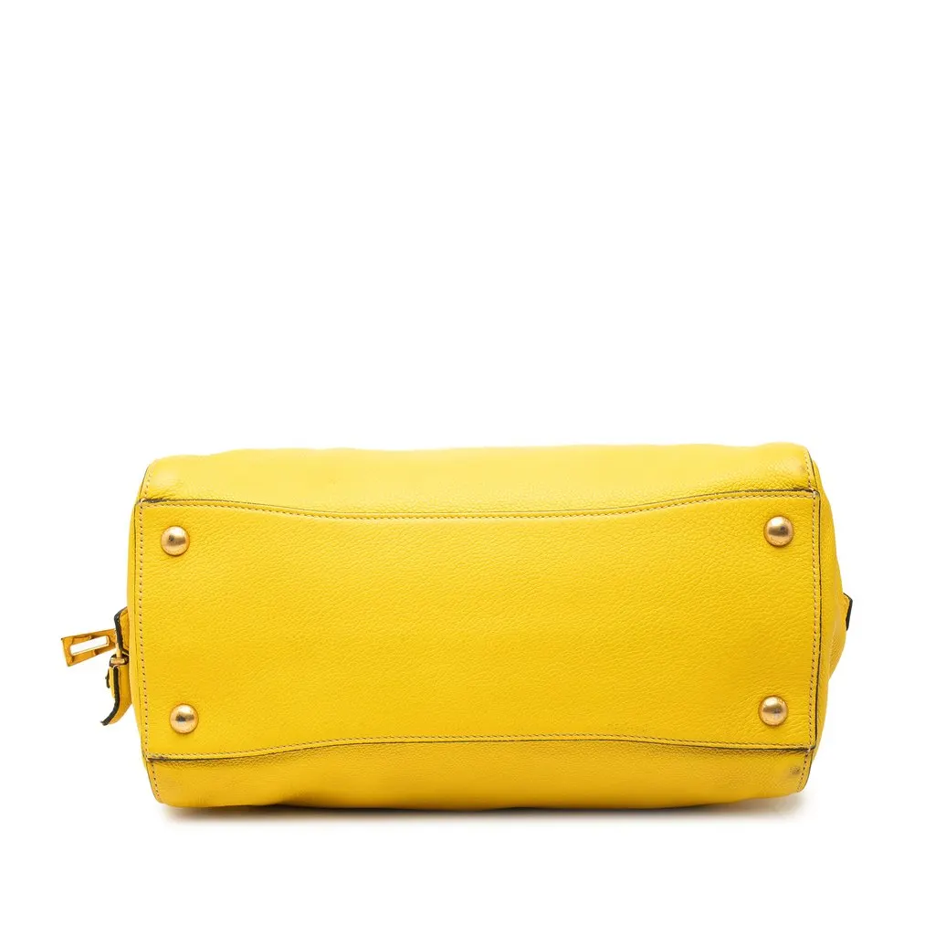Prada Vitello Daino Zip Top Satchel Yellow Leather Good - Inside View