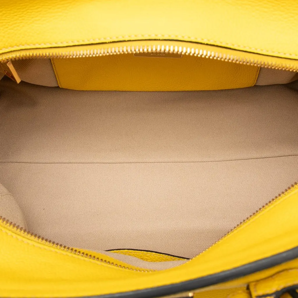 Prada Vitello Daino Zip Top Satchel Yellow Leather Good - Model View