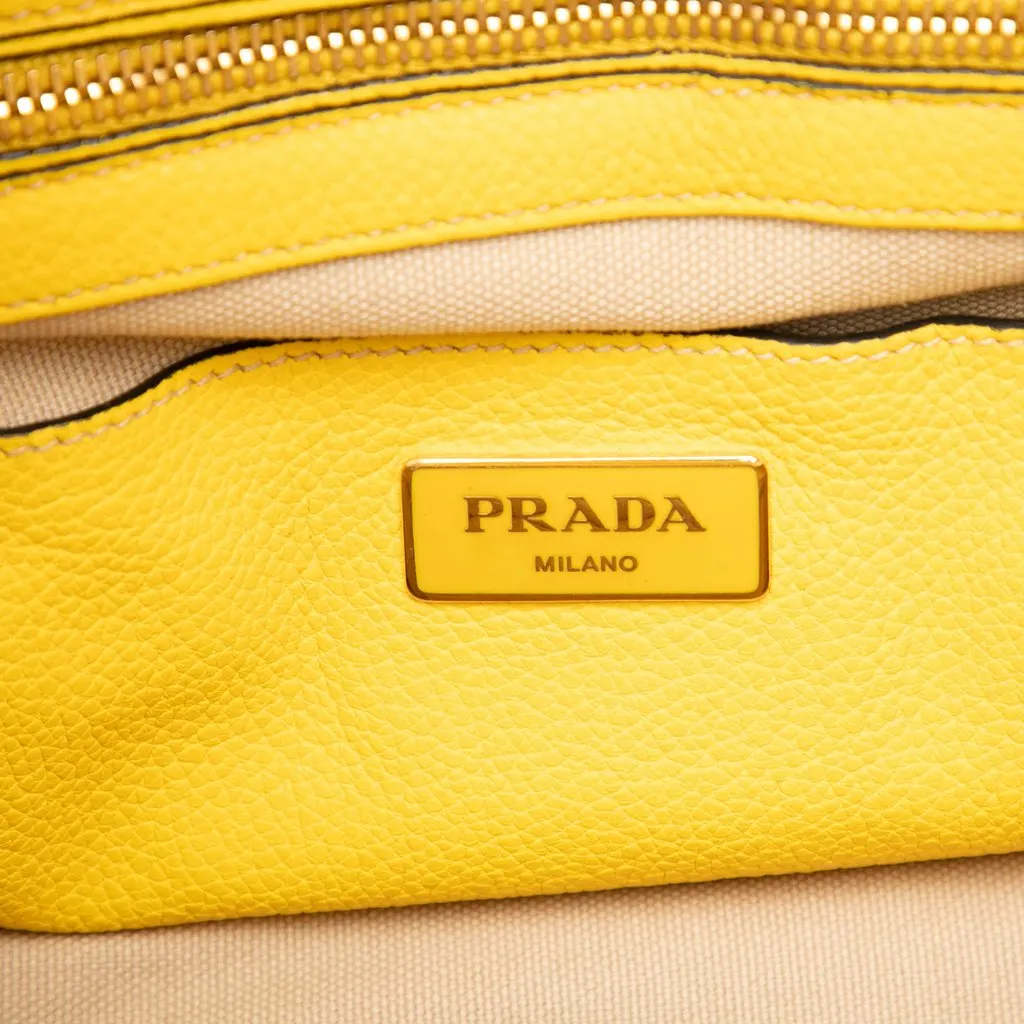 Prada Vitello Daino Zip Top Satchel Yellow Leather Good - Box View