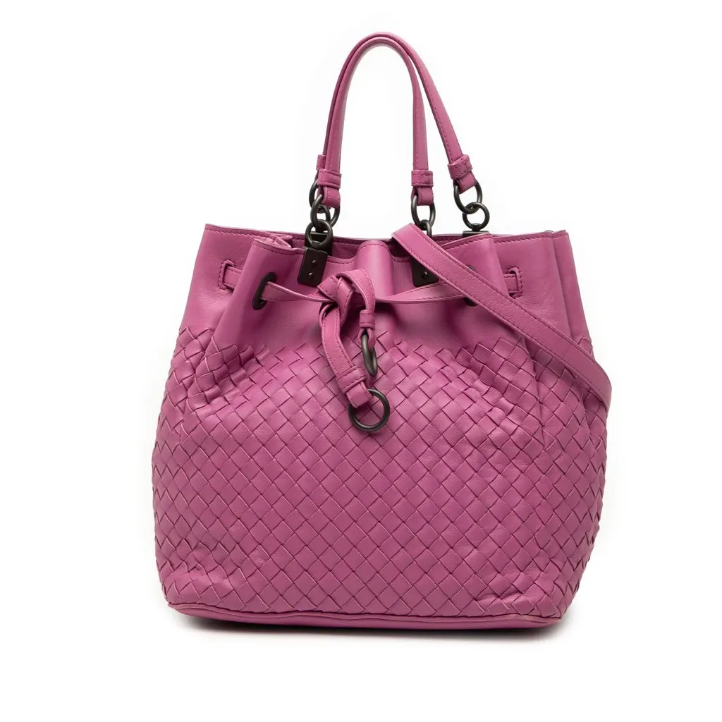 Bottega Veneta Nappa Intrecciato Bucket Bag Pink Leather Very good - Front View