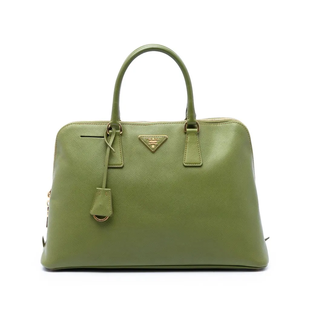 Prada Large Saffiano Lux Promenade Satchel Green Leather Very good - Front View