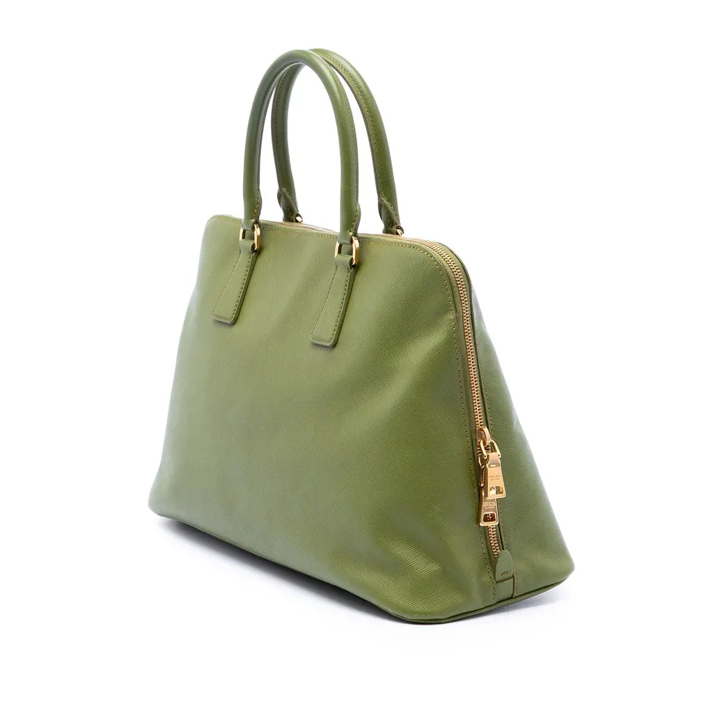 Prada Large Saffiano Lux Promenade Satchel Green Leather Very good - Back View