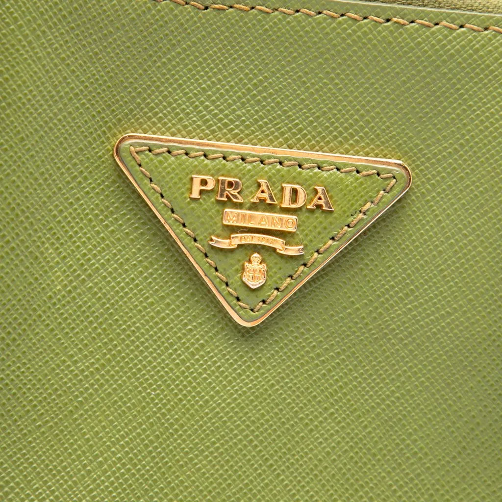 Prada Large Saffiano Lux Promenade Satchel Green Leather Very good - Box View