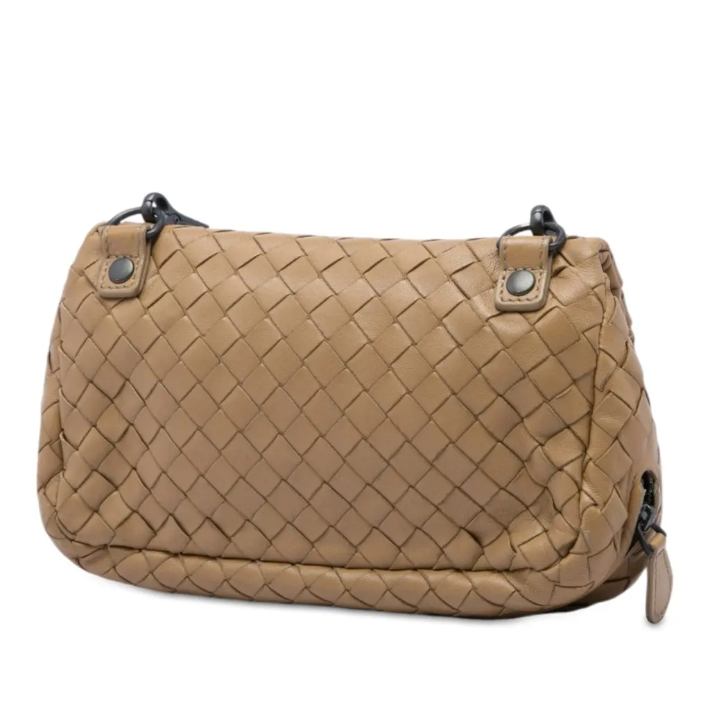 Bottega Veneta Mini Nappa Intrecciato Expandable Chain Flap Crossbody Brown Leather Very good - Back View