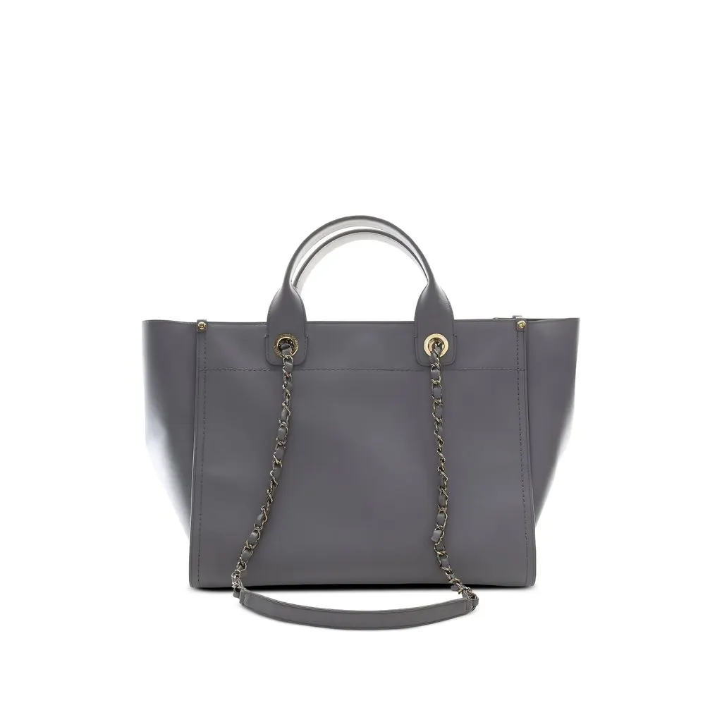 Chanel Small Studded Caviar Deauville Tote Grey Leather Very good - Back View