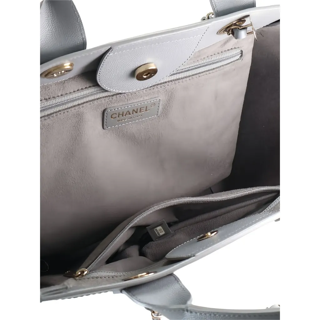 Chanel Small Studded Caviar Deauville Tote Grey Leather Very good - Model View