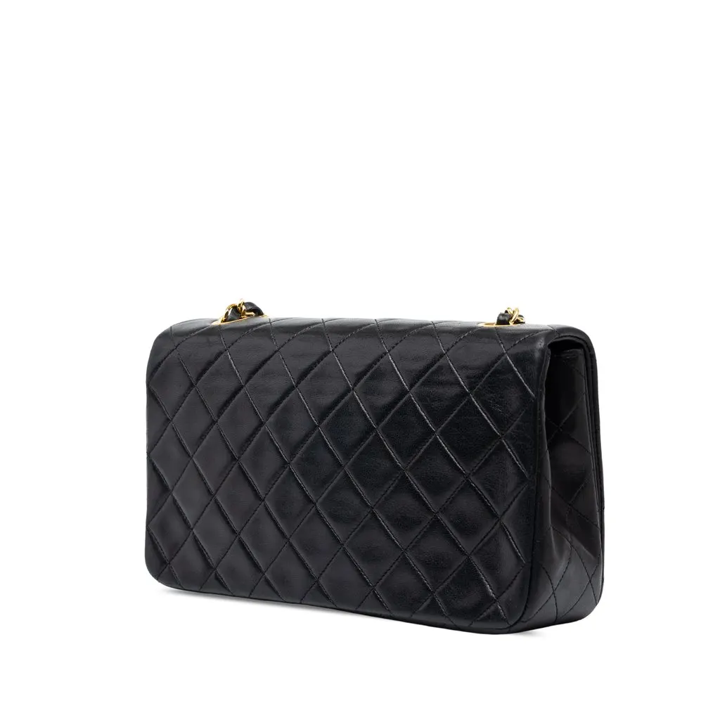 Chanel CC Quilted Lambskin Full Single Flap Black Leather Good - Back View