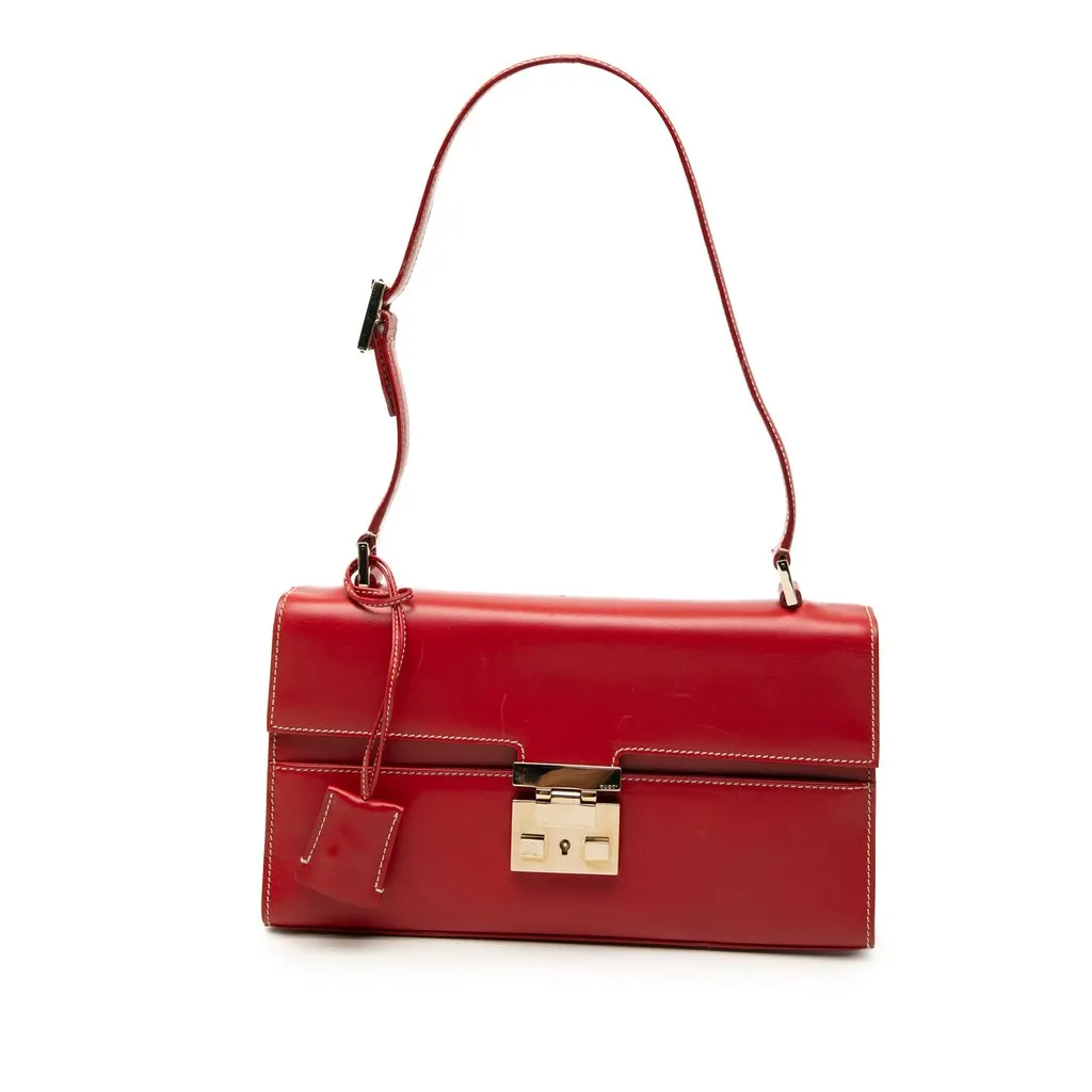 Gucci Calfskin Lady Lock Shoulder Bag Red Leather Very good - Front View
