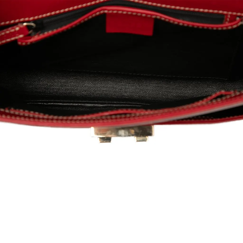 Gucci Calfskin Lady Lock Shoulder Bag Red Leather Very good - Model View