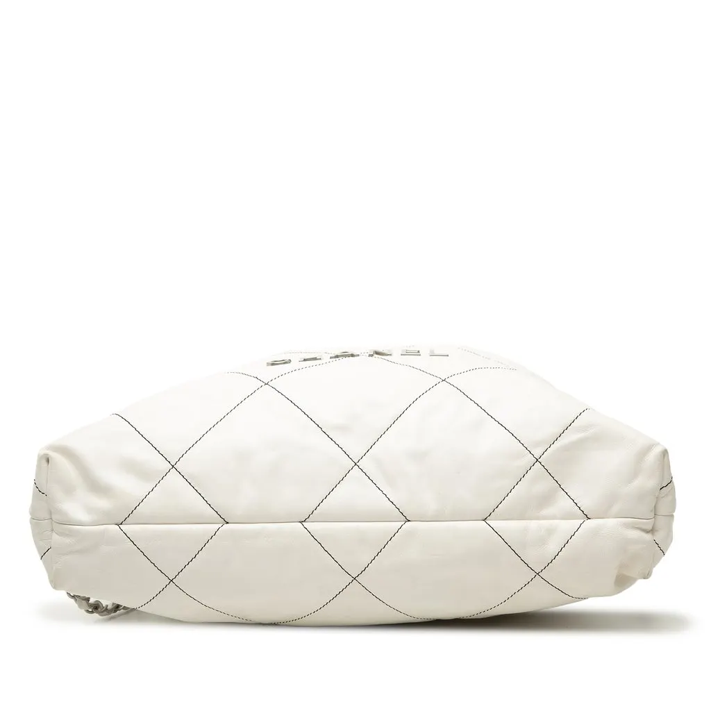 Chanel Large Quilted Shiny Calfskin 22 Backpack White Leather Very good - Inside View