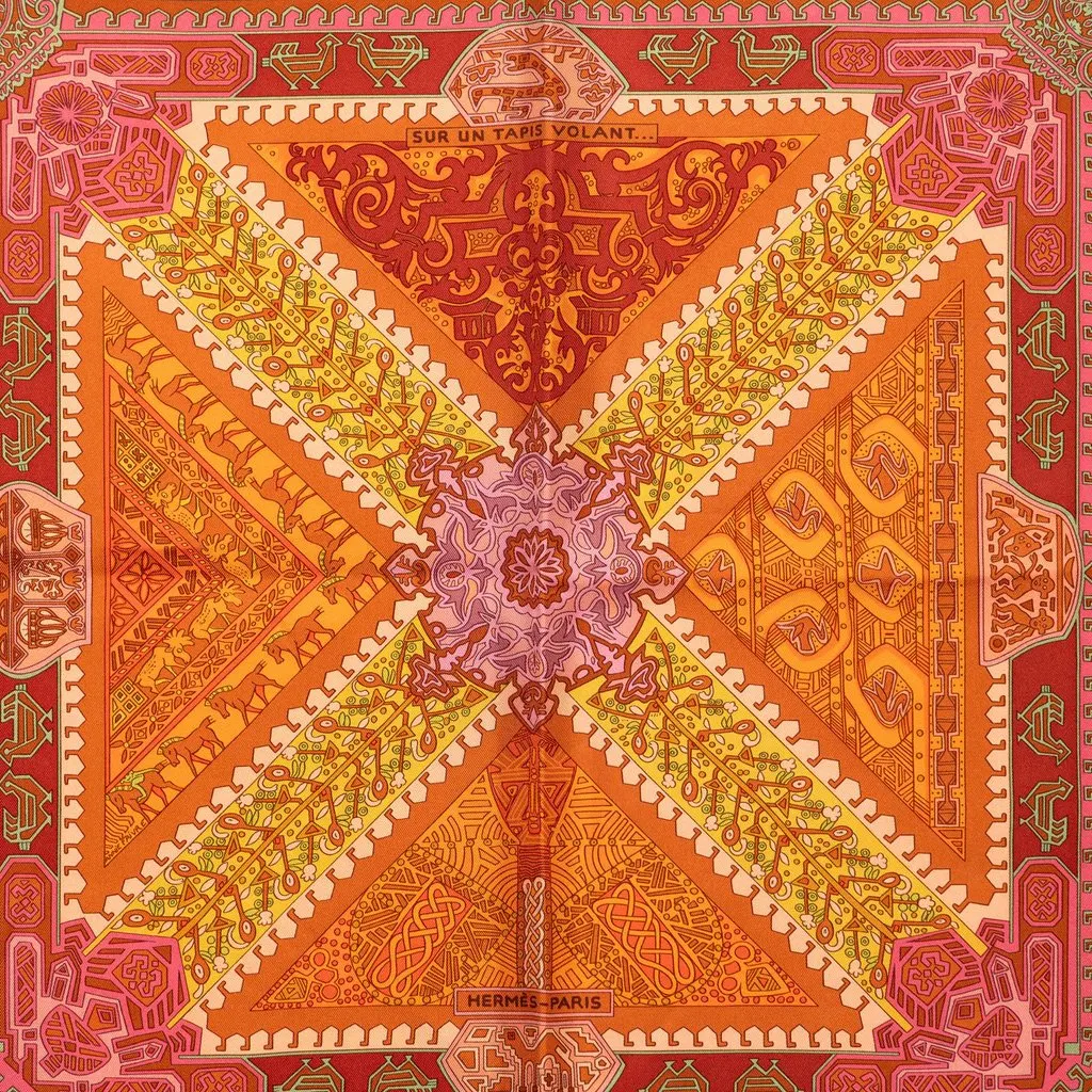 Hermès Sur un Tapis Volant Silk Scarf 90 Orange Never worn - Back View
