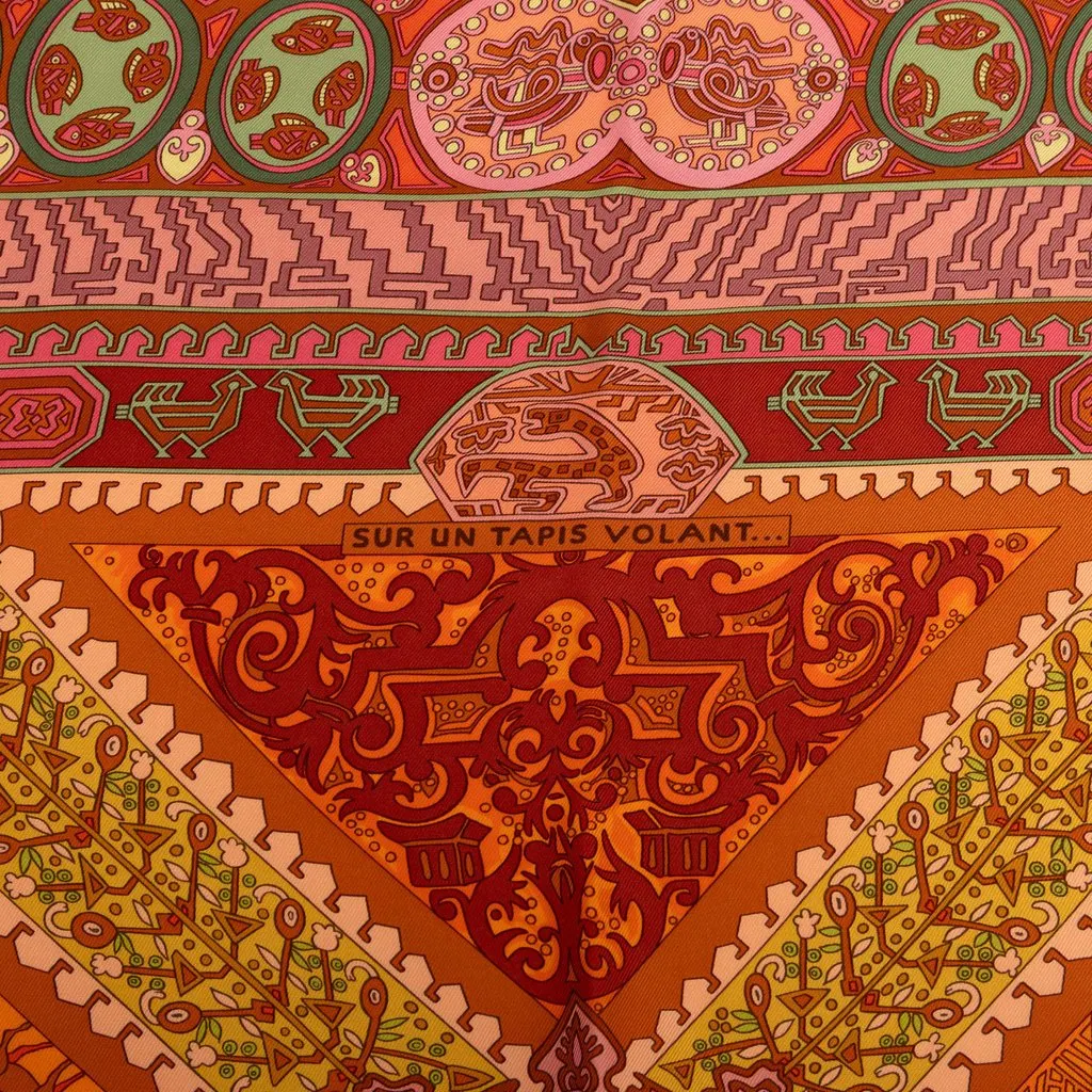 Hermès Sur un Tapis Volant Silk Scarf 90 Orange Never worn - Inside View