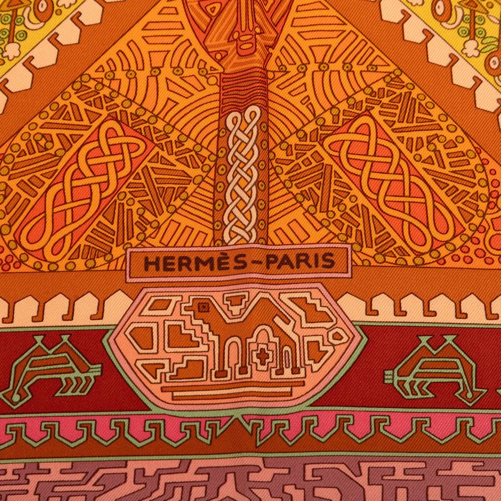 Hermès Sur un Tapis Volant Silk Scarf 90 Orange Never worn - Box View