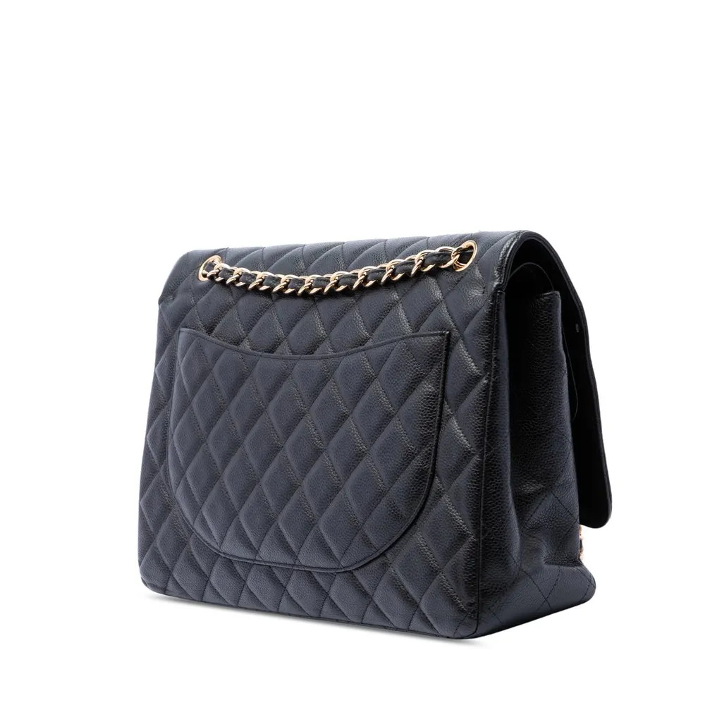 Chanel Maxi Classic Caviar Double Flap Black Leather Very good - Back View
