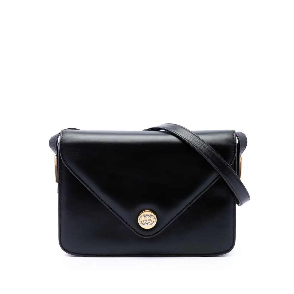 Gucci Calfskin Interlocking G Envelope Shoulder Bag Black Leather Very good - Front View