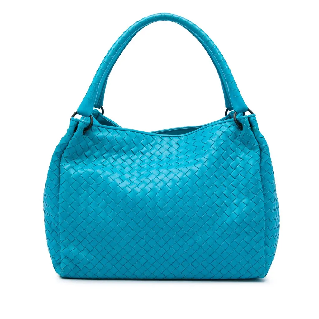 Bottega Veneta Nappa Intrecciato Parachute Tote Blue Leather Very good - Front View
