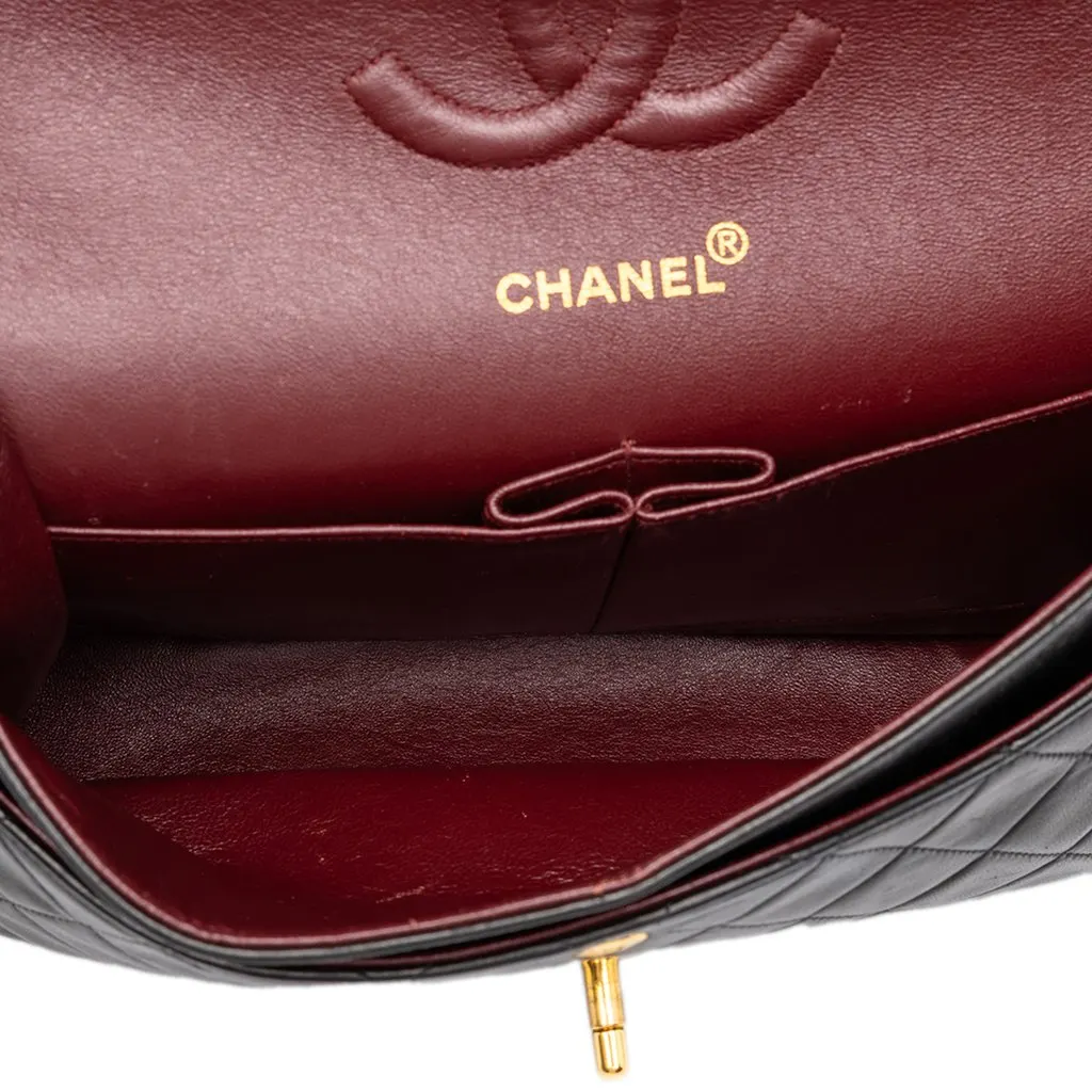 Chanel Medium Classic Lambskin Double Flap Black Leather Good - Model View