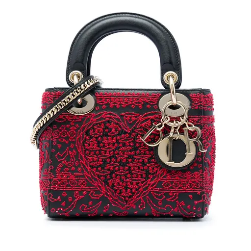 Dior Mini Smooth Calfskin Embroidered Heart Playing Cards Lady Dior