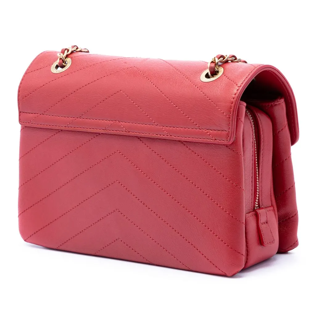 Chanel Small CC Chevron Calfskin Envelope Flap Red Leather Very good - Back View