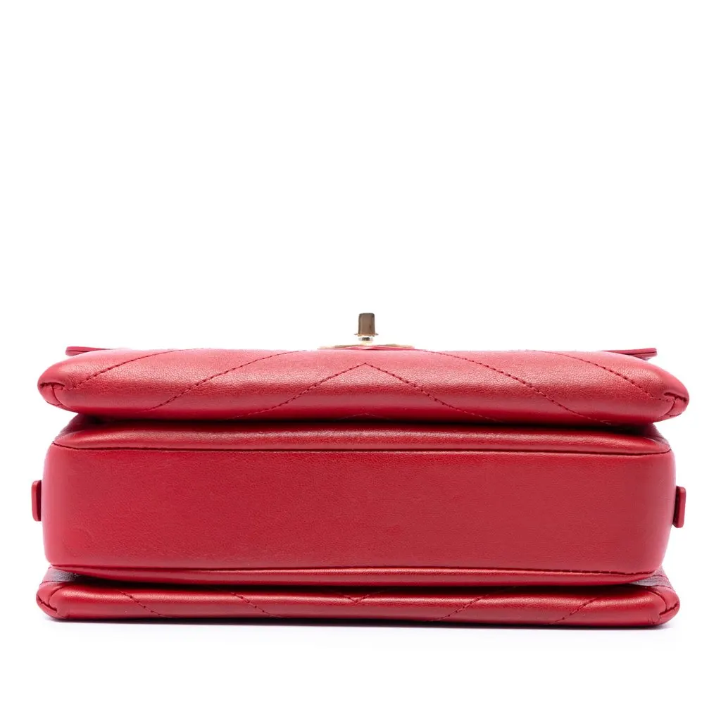 Chanel Small CC Chevron Calfskin Envelope Flap Red Leather Very good - Inside View