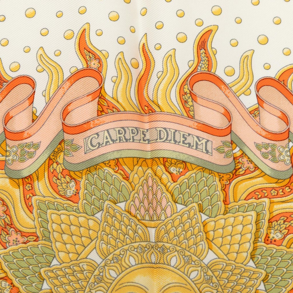 Hermès Carpe Diem Silk Scarf 90 Beige | Pre-Owned Dubai | Li