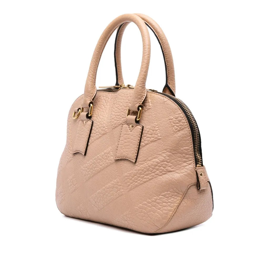 Burberry Medium Heritage Grain Check Embossed Orchard Bowling Bag Brown Leather Good - Back View