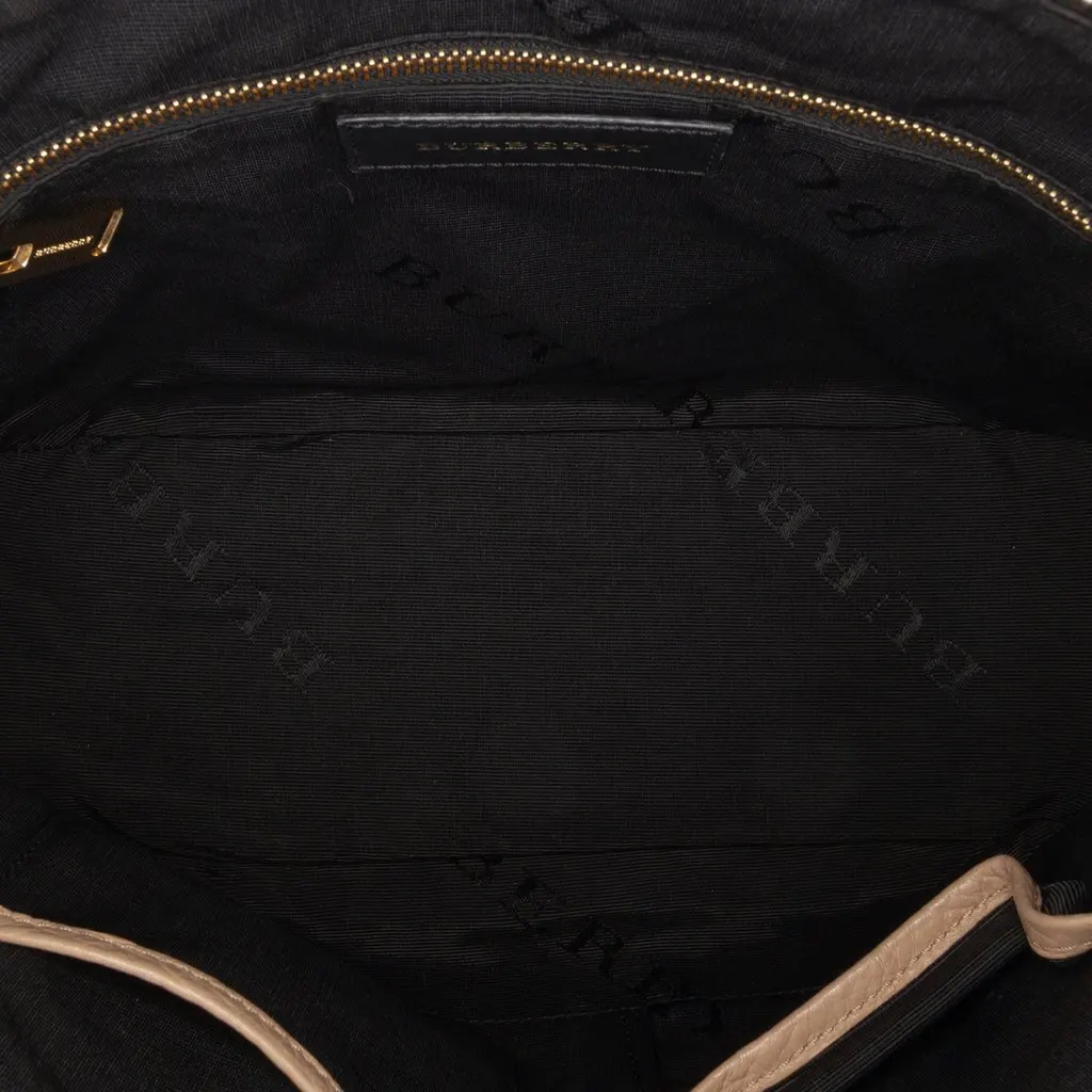 Burberry Medium Heritage Grain Check Embossed Orchard Bowling Bag Brown Leather Good - Model View