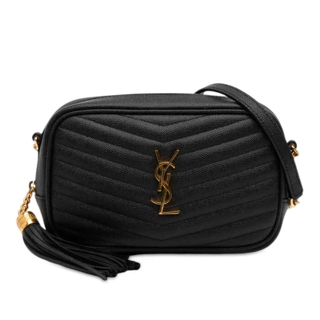 Saint Laurent Mini Grain de Poudre Monogram Lou Camera Bag Black Leather Very good - Front View