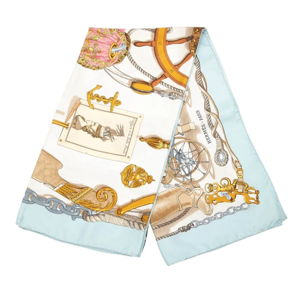 Hermès Musee Silk Scarf 90 White Silk Very good - Front View