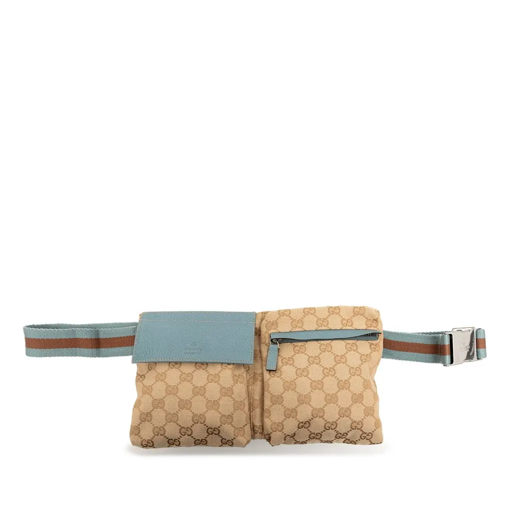 Gucci GG Canvas Web Double Pocket Belt Bag Beige Very good - Front View