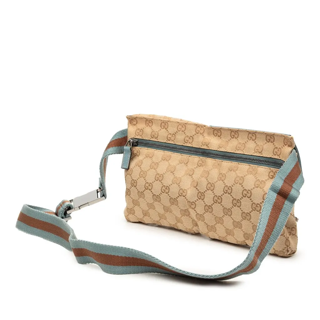 Gucci GG Canvas Web Double Pocket Belt Bag Beige Very good - Back View